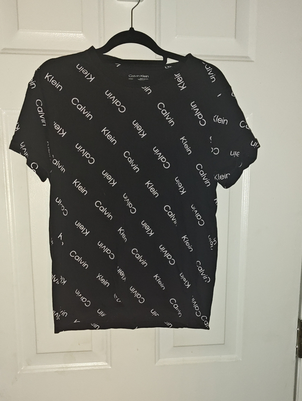 Calvin Klein Black Short-Sleeve Tee with White Diagonal Logo Print